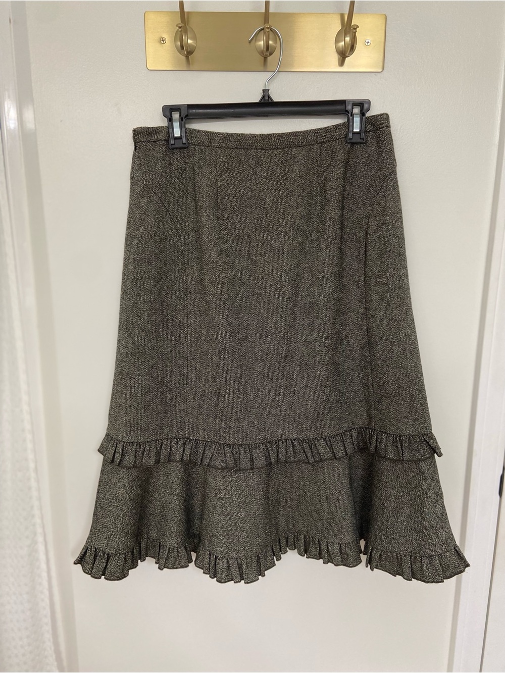 Y2K Ann Taylor LOFT Tweed Ruffle Hem Skirt Size 6 Wool Blend Office Academia